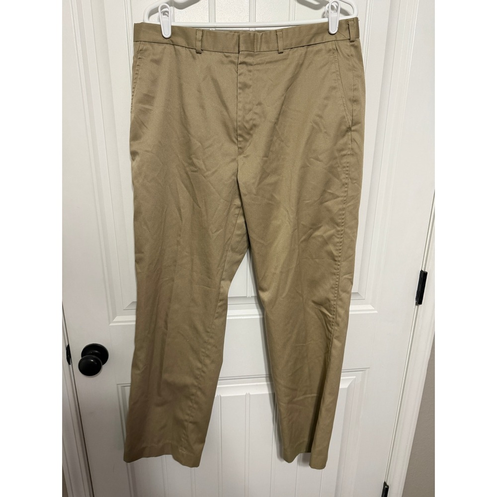 Lands End Pants Mens 36 Regular Chino Tan Khaki Flat Front Straight Leg EUC